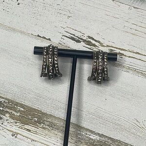 Heidi Daus Bronze Swarovski Crystal Half Hoop Earrings.